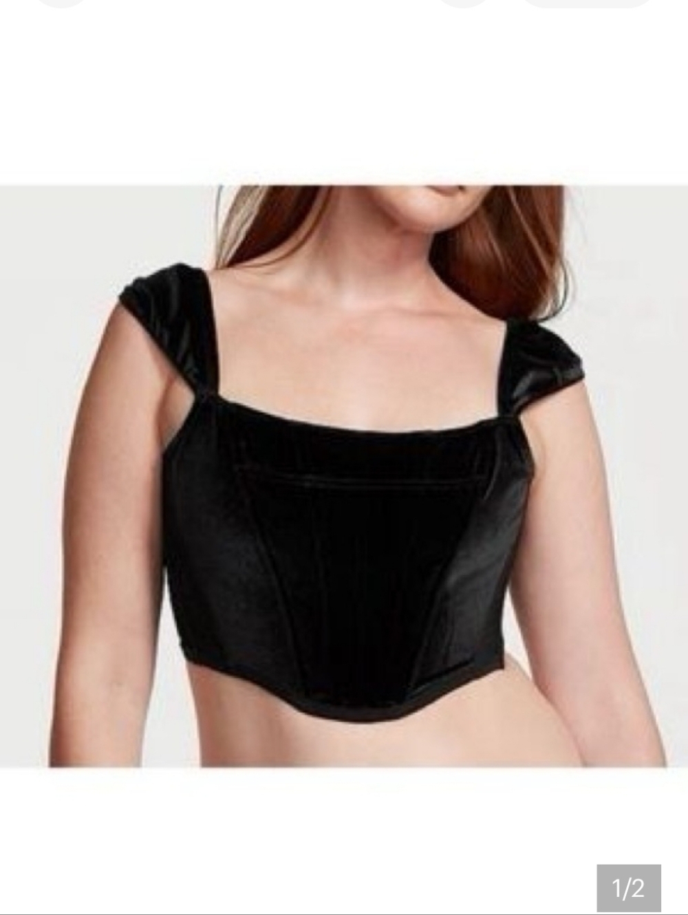 Victoria's Secret Black Velvet Bustier Structured Adjustable Crop Top MedDD NWOT